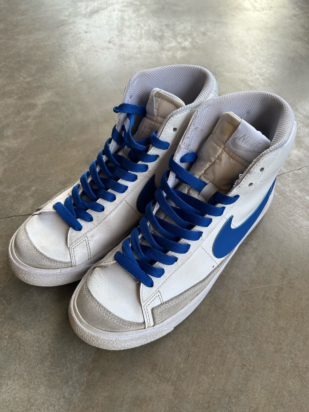 Nike Blazers kid High-Top Sneakers — White with Blue Swoosh